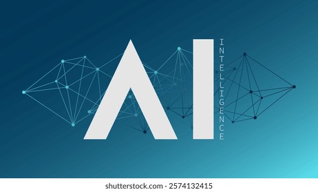 Artificial intelligence. Deep learning. Smart digital technology. AI vector illustration for science, web design, business. Blue gradient triangle network pattern