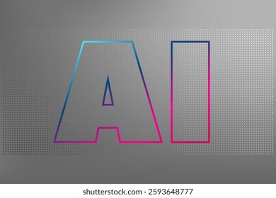 Artificial intelligence. Deep learning. Smart digital technology. AI vector illustration for science, web design, business. Blue pink gradient sign. Gray gradient dotted pattern