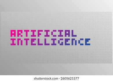 Artificial intelligence. Deep learning. Smart digital technology. AI vector illustration for science, web design, business. Blue pink gradient sign. Gray gradient dotted pattern