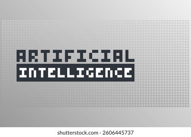 Artificial intelligence. Deep learning. Smart digital technology. AI vector illustration for science, web design, business. Blue pink gradient sign. Gray gradient dotted background