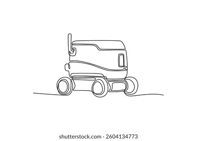 Artificial Intelligence Delivery Robot Service Driving. Technology in services concept. Single line draw design. Vector graphic illustration