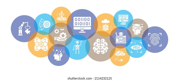 Artificial Intelligence design illustration concept. Robotics, Chatbot, Database, Big Data web banner for print advertisement.