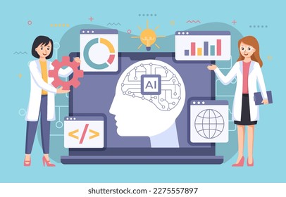 Artificial intelligence design vector. AI technology and cyber background and banner. Futuristic technology service and communication artificial intelligence concept.