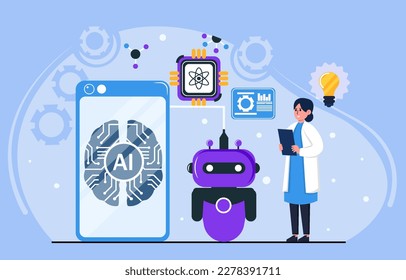 Vector de diseño de inteligencia artificial. Tecnología de IA y cibertrasfondo y banner. Servicio de tecnología futurista y concepto de inteligencia artificial de comunicación.