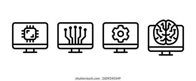 Artificial Intelligence Desktop Line Icons for Machine Learning, Programming, and Tech Startup Projects