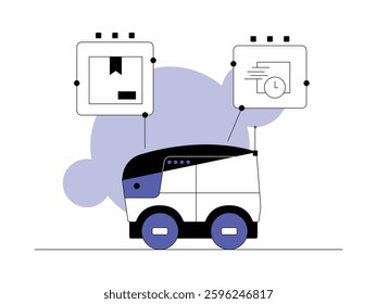 Artificial intelligence developed in robots to deliver goods, semi outline style, vector illustration.