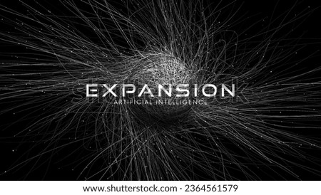 Artificial intelligence development and expansion futuristic concept. Quantum computing technologies. Global impact of AI. Neural network, cyber circuit, fiber optics, big data. Vector illustration