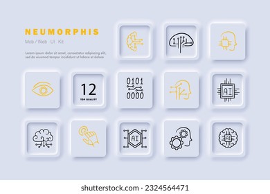 Artificial Intelligence Development Icon. Advancements in AI, machine learning, deep learning. Neomorphism. Vector line icon