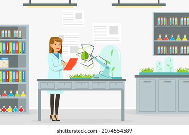 Artificial Intelligence Development with Woman Scientist Character Engaged in Robot and Machine Research Vector Illustration