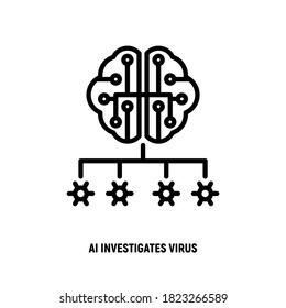 La inteligencia artificial desarrolla vacuna para covid-19. Icono de línea delgada. Ilustración vectorial.