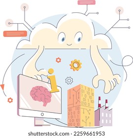 Artificial Intelligence, digital brain. Robotic cloud, future technology symbol. Technical and science innovation. Development of modern production. Implementation of scientific technologies