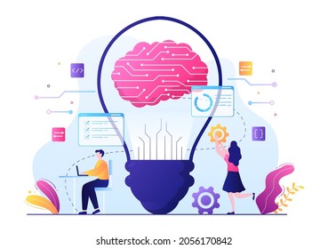 Artificial Intelligence Digital Brain Technology and engineering Concept With Programmer Data or Systems that can be set up in a Scientific Context. Vector Illustration 