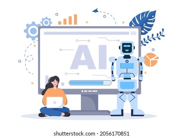 Artificial Intelligence Digital Brain Technology and engineering Concept With Programmer Data or Systems that can be set up in a Scientific Context. Vector Illustration 