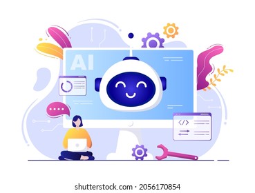 Artificial Intelligence Digital Brain Technology and engineering Concept With Programmer Data or Systems that can be set up in a Scientific Context. Vector Illustration 