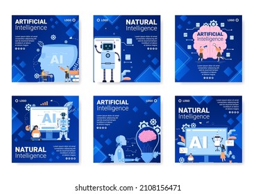 Artificial Intelligence Digital Brain Technology Post Template Flat Illustration Editable Of Square Background For Social Media Or Greetings Card