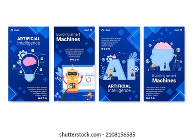 Artificial Intelligence Digital Brain Technology Stories Template Flat Illustration Editable of Square Background for Social media or Greetings Card