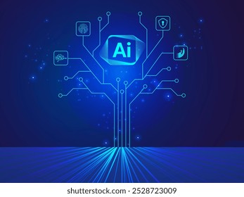 Inteligência artificial com algoritmo de árvore de placa de circuito digital Tecnologia Análise conceito de projeto vetorial. Tecnologia de IA para tecnologia avançada, robótica, web, nova tecnologia, ui, negócios, big data.