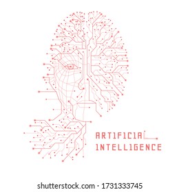 Artificial Intelligence. Digital Face Scanning. Computer Electronic Circuit. Concept Of Artificial Intelligence Or Ai Technology Advancement. Isolated.