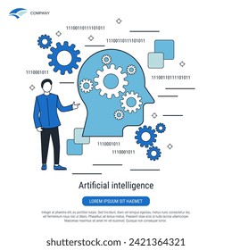 Artificial intelligence, digital mind flat design style vector concept illustration
