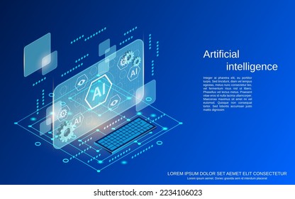 Artificial intelligence, digital mind technology flat 3d isometric vector concept illustration