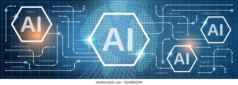 Artificial intelligence, digital mind vector concept illustration. Web banner, header design template