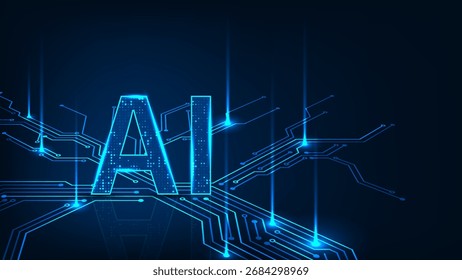 Artificial intelligence digital perspective line circuit technology adstract blue light background