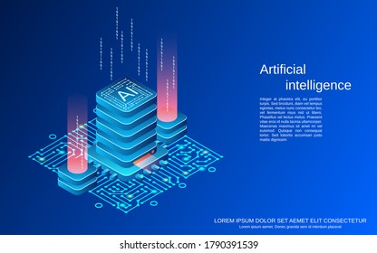 Artificial intelligence, digital technology flat 3d isometric vector concept illustration