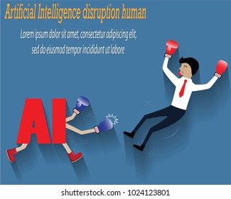 Artificial Intelligence disruption human,cartoon concept - vector IllustrationSmart industrial,Intelligence machine,Manufacturing,big data,machine learning