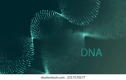 Artificial Intelligence DNA particle waves future connect innovation vector design. Big data biology dna molecule background. Technology ai green particles dots banner.