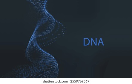 Artificial Intelligence DNA particle waves future connect innovation vector design. Big data biology dna molecule background. Technology ai blue code particles dots banner.