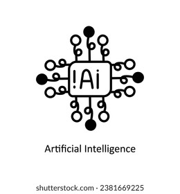 Dibujo de Icono de diseño del doodle de inteligencia artificial. Símbolo de red sobre archivo EPS 10 de fondo blanco