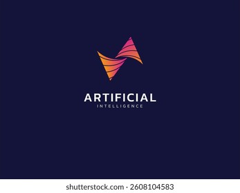Artificial intelligence with double curved triangle twisted infinity technology Analysis logo vector design concept. AI technology logotype symbol for advance technology, tech company, ui, network.