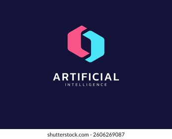 Artificial intelligence with double hexagon twisted infinity technology Analysis logo vector design concept. AI technology logotype symbol for advance technology, tech company, ui, identity, website.