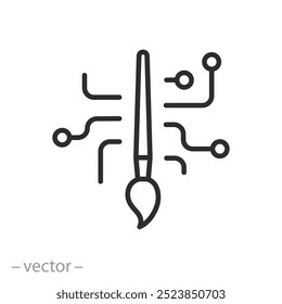 Künstliche Intelligenz zeichnet Symbol, ai-Grafik-Editor mit Pinsel malen, ai-Software zum Zeichnen, dünne Linie Symbol auf weißem Hintergrund - bearbeitbare Strich Vektorgrafik