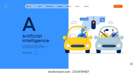 Artificial intelligence, Driving -modern flat vector concept illustration of An artificial intelligence-controlled car. Metaphor of autonomous vehicle, AI superiority and dominance concept