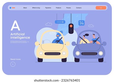 Artificial intelligence, Driving -modern flat vector concept illustration of An artificial intelligence-controlled car. Metaphor of autonomous vehicle, AI superiority and dominance concept