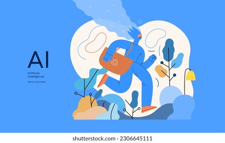 Artificial intelligence, Ecology -modern flat vector concept illustration of AI effectively managing responsible consumption and recycling. Metaphor of AI advantage, superiority and dominance concept