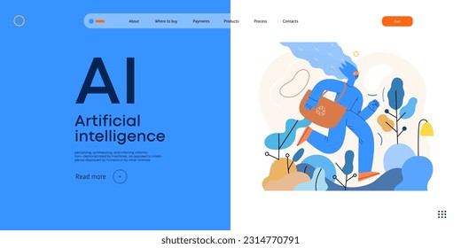 Artificial intelligence, Ecology -modern flat vector concept illustration of AI effectively managing responsible consumption and recycling. Metaphor of AI advantage, superiority and dominance concept