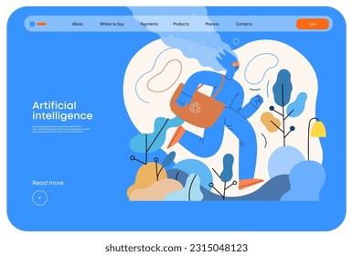 Artificial intelligence, Ecology -modern flat vector concept illustration of AI effectively managing responsible consumption and recycling. Metaphor of AI advantage, superiority and dominance concept