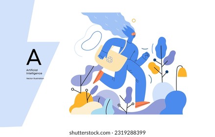 Artificial intelligence, Ecology -modern flat vector concept illustration of AI effectively managing responsible consumption and recycling. Metaphor of AI advantage, superiority and dominance concept