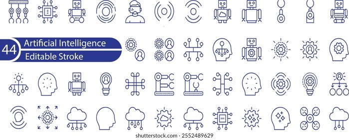 Conjunto de iconos de contorno de trazo editable de inteligencia artificial.