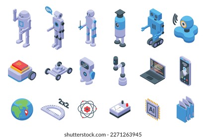 Artificial intelligence in education icons set isometric vector. Automation robot. Digital smart