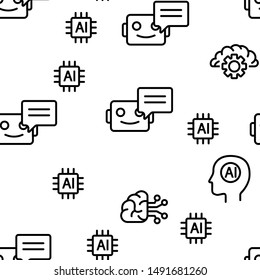 Artificial Intelligence Elements Vector Seamless Pattern Contour Illustration