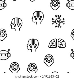 Artificial Intelligence Elements Vector Seamless Pattern Contour Illustration