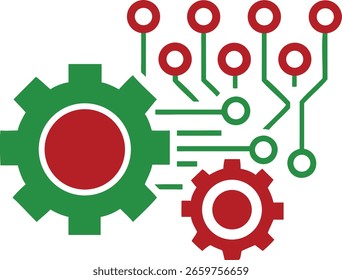 Artificial intelligence and engineering concepts featuring gears and circuitry visual