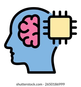 Artificial intelligence engineering icon flat line style illustration representing AI development and smart technology solutions, suitable for machine learning projects, robotics, and innovative tech