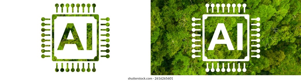 Artificial intelligence environment icon vector with green forest texture. Ideal for eco-friendly tech, green computing, sustainable innovation, and nature-based digital transformation themes.