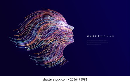 Artificial intelligence face concept background. Vector illustration in concept of technology, communication, science, digital.