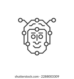 Artificial Intelligence Face vector Robot Head concept thin line icon - front view