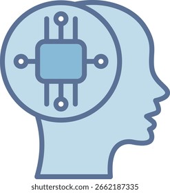 Inteligencia artificial llena de icono de tono azul